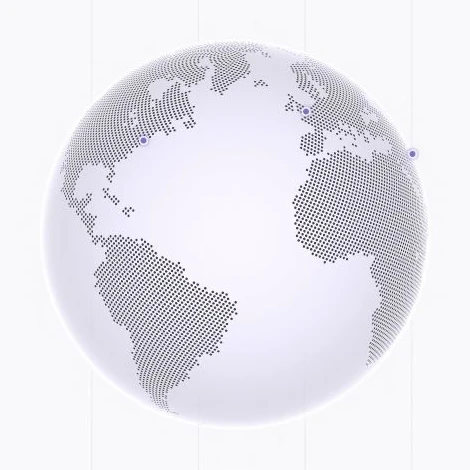 A pearl and pale lavender globe highlighting North America, Europe and the Gulf